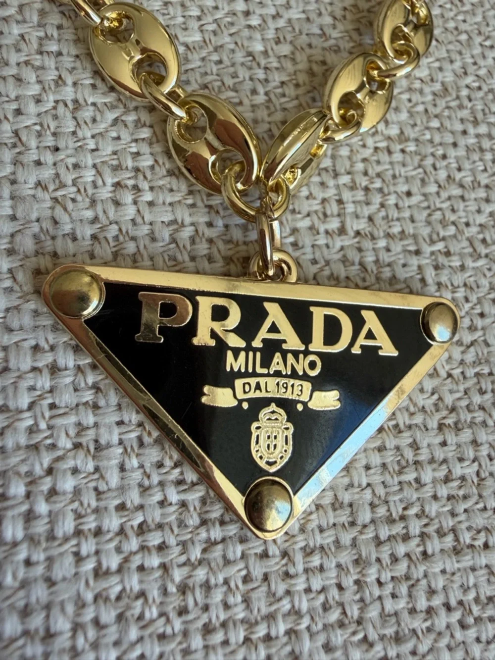 Prada Gold and Black Triangle Logo Necklace - Picture 3 of 10